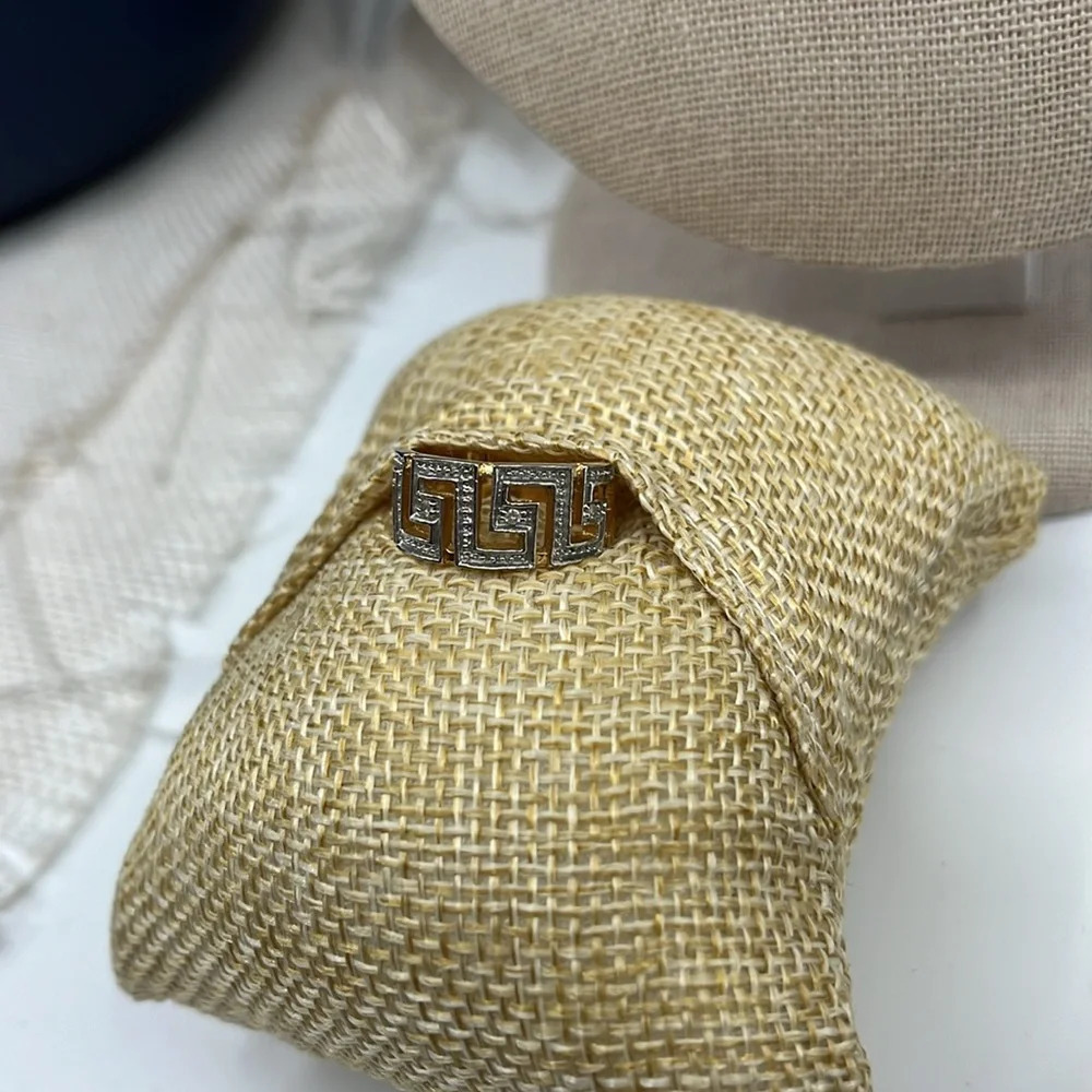 Signed SETA Vintage Greek Key Two-Tone Gold Silver CZ Band Ring Size 5 - Picture 15 of 16